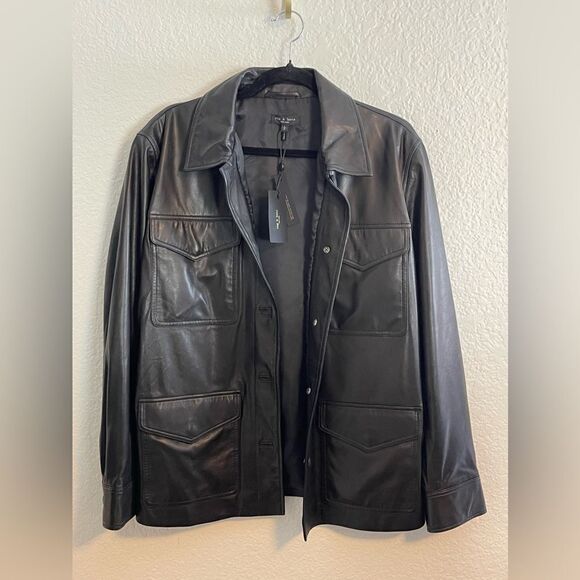 Rag and bone Kaye Leather shirt Jacket. 90’s Monica Leather Shacket Large NWT - Picture 11 of 11